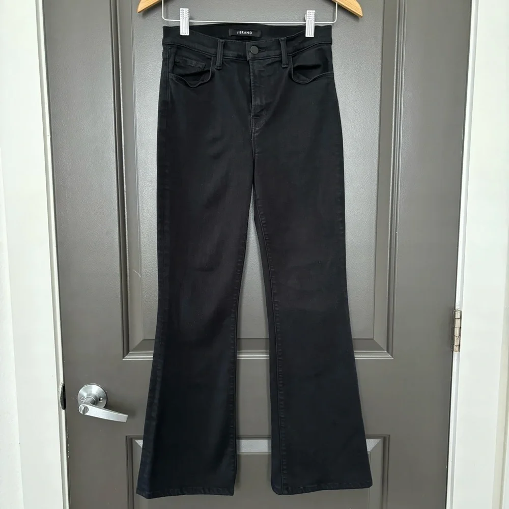 J Brand Maria Flare Jeans in Serious Black High Rise Flared Matte Black Size 29